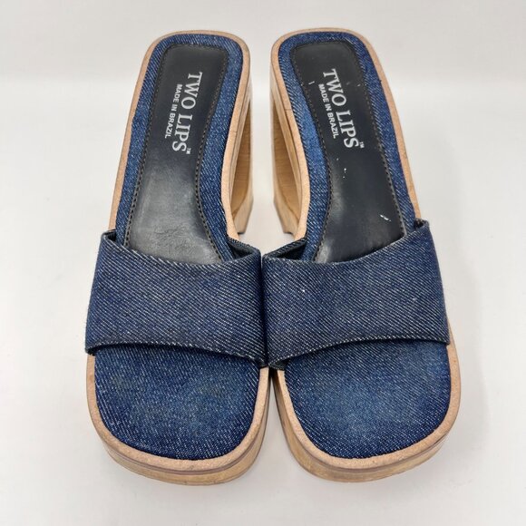 Spice Girls 90s Y2K Denim Wood Cutout Slide Platforms Size 9 - Picture 3 of 10